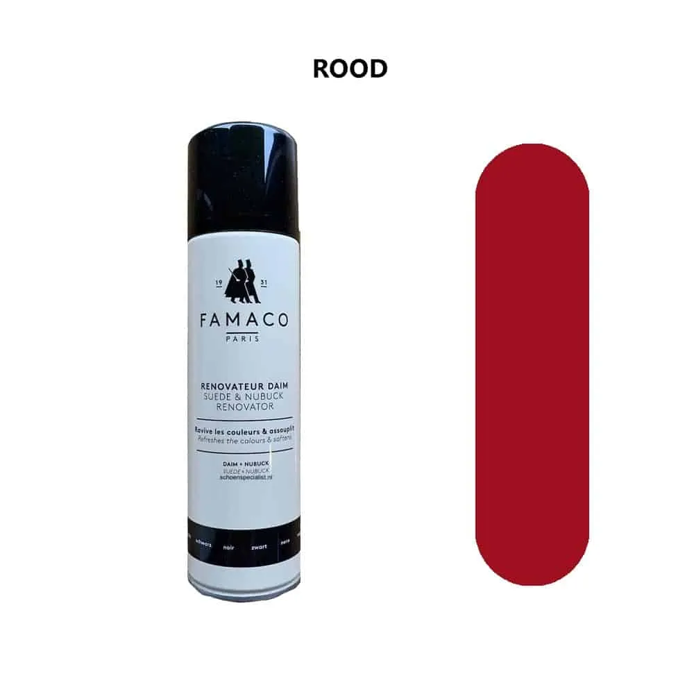 Famaco Renovateur Daim – Raviveur de couleur pour daim et nubuck – Aérosol de 250 ml – Rouge #0