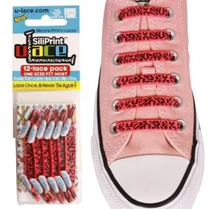 U-Lace SiliPrint – Lacets Élastiques Léopard Rose Sans Nœud pour Baskets – 12 Segments