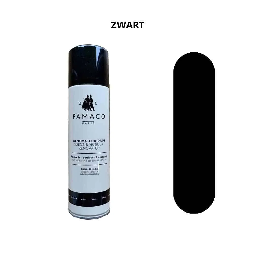 Famaco Renovateur Daim – Raviveur de couleur pour daim et nubuck – Aérosol de 250 ml – Noir #0