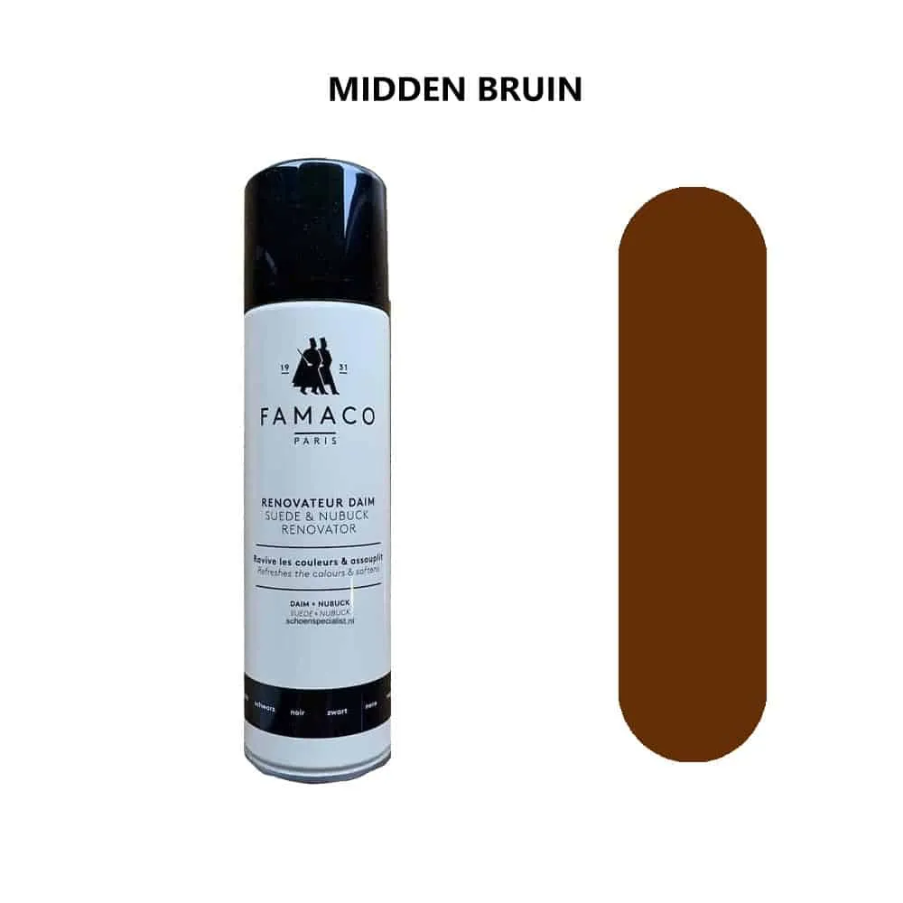 Famaco Renovateur Daim – Raviveur de couleur pour daim et nubuck – Aérosol de 250 ml – Brun moyen #0