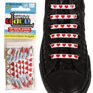 U-Lace SiliPrint – Lacets Élastiques Cœurs Rouges Sans Nœud pour Baskets – 12 Segments