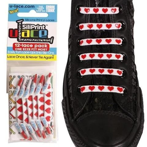 Lacets élastiques Ulace Siliprint – Cœurs rouges pour baskets #0