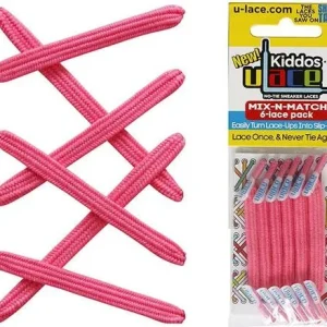 Lacets Élastiques Enfant Rose Vif (Shocking Pink) U-Lace Kiddos - Sans Nœud