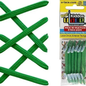 Lacets Élastiques Enfant Vert (Kelly Green) U-Lace Kiddos - Sans Nœud
